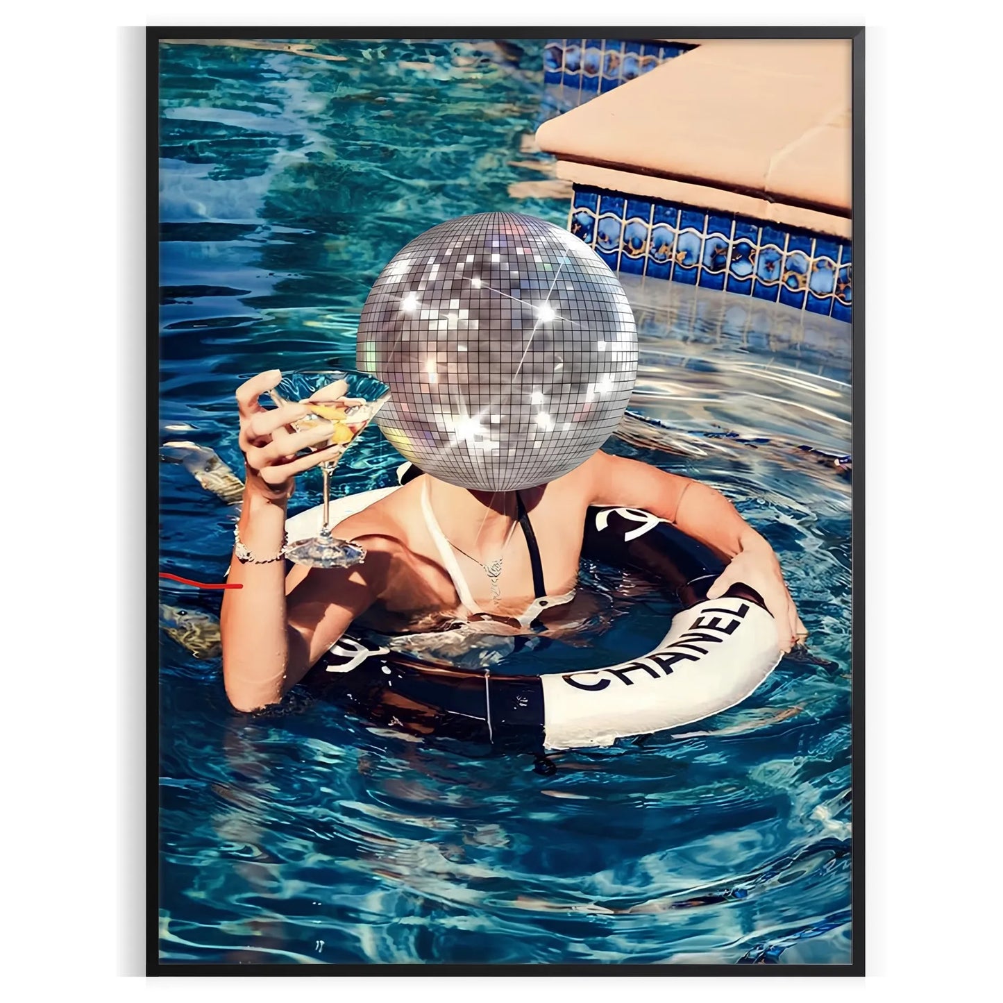 retro vibes Disco Swimming Pool Poster vibrant brown green hues unique wall art ideal gift splash style space perfect size A4 cm A0