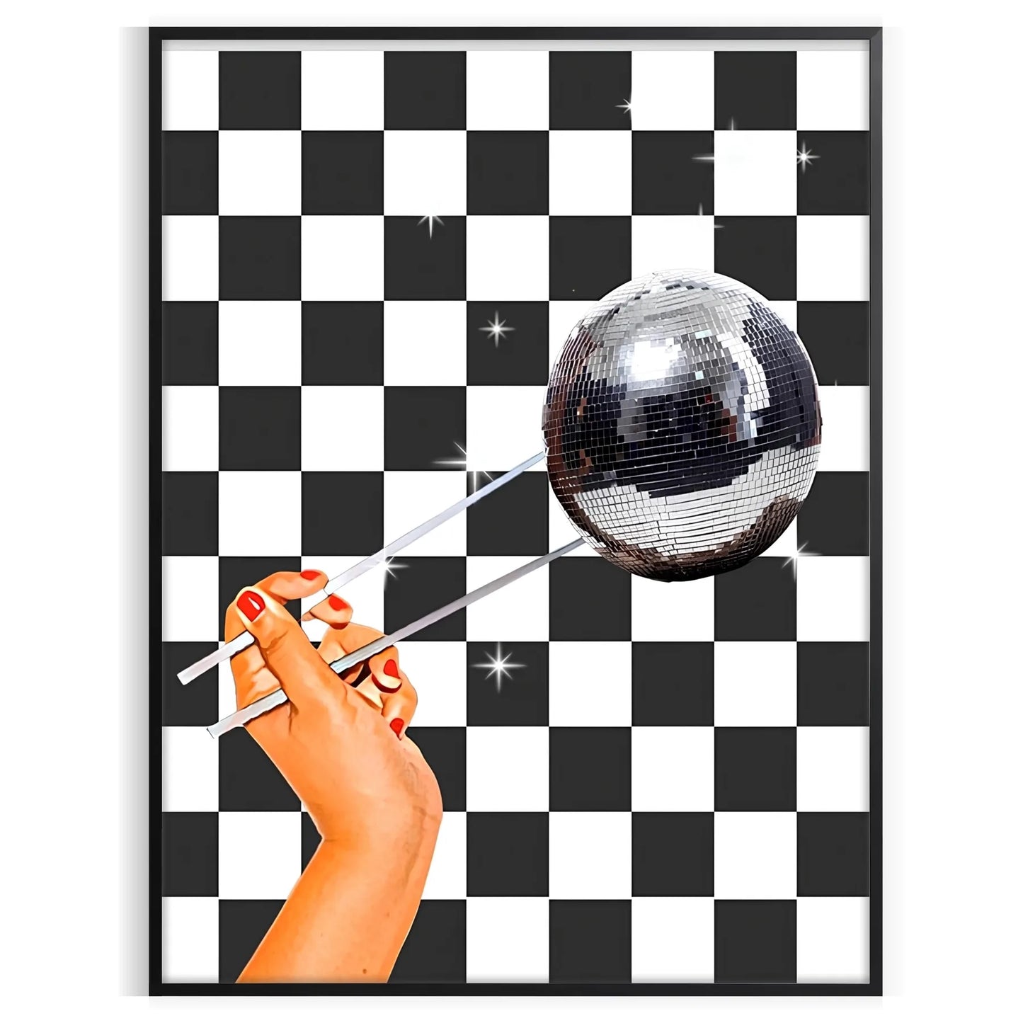space striking disco tile poster bold black brown tones retro chic vibe stunning wall art centerpiece unique gift occasion artwork decor