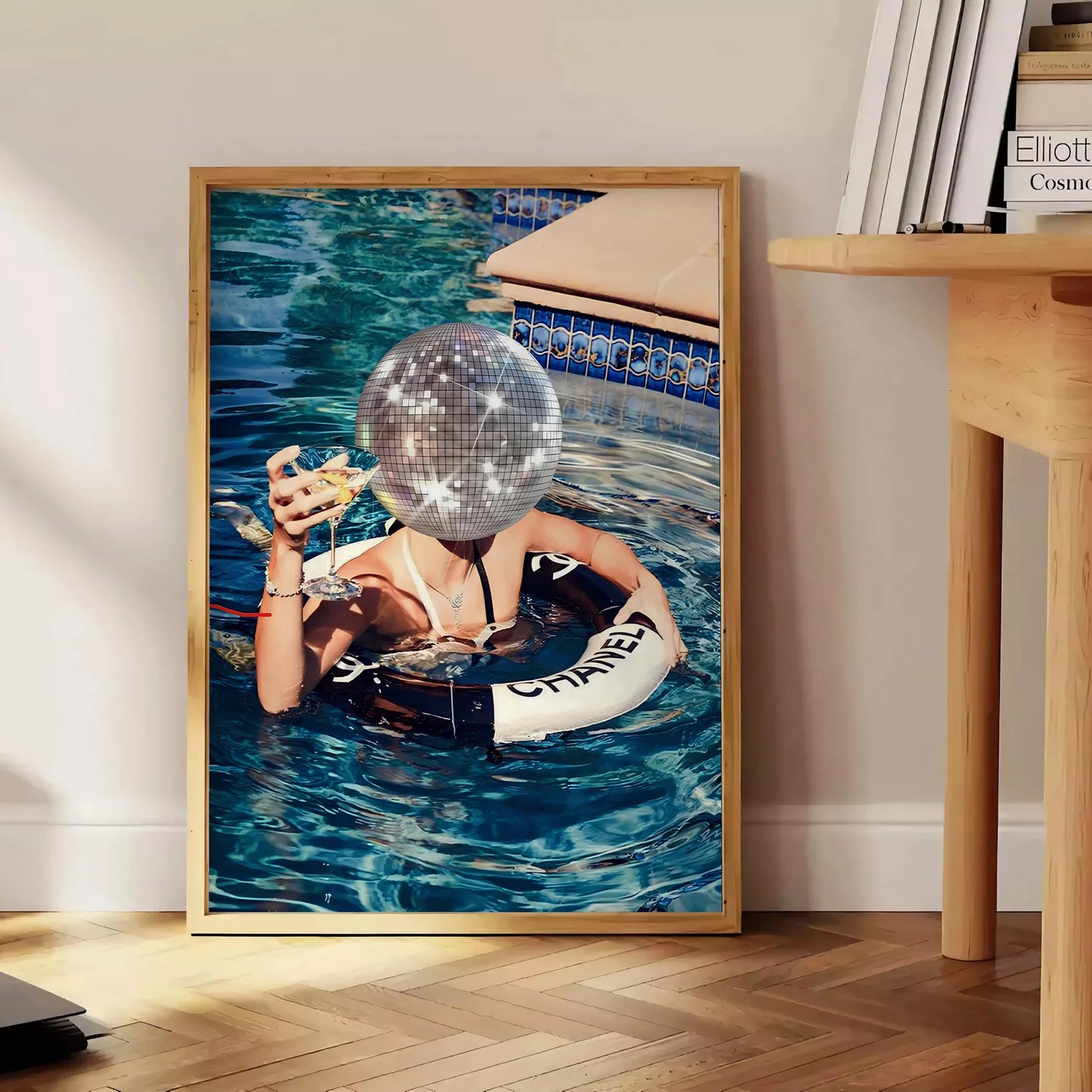 retro vibes Disco Swimming Pool Poster vibrant brown green hues unique wall art ideal gift splash style space perfect size A4 cm A0