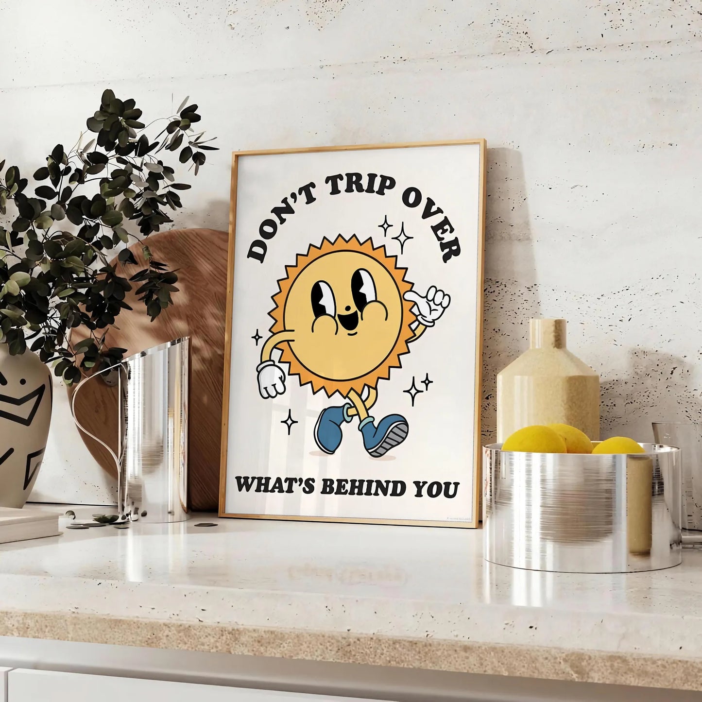space Do Trip Over What Behind You groovy art poster vibrant yellow black colors eye wall perfect gift unique print room sizes A4 cm A0