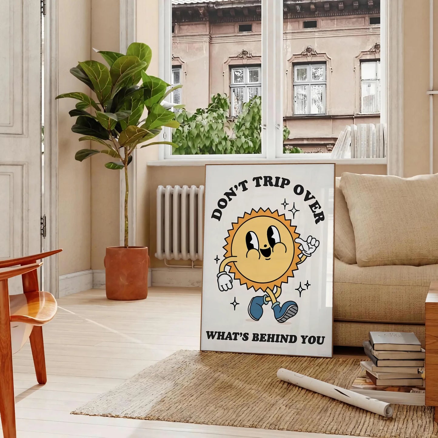 space Do Trip Over What Behind You groovy art poster vibrant yellow black colors eye wall perfect gift unique print room sizes A4 cm A0