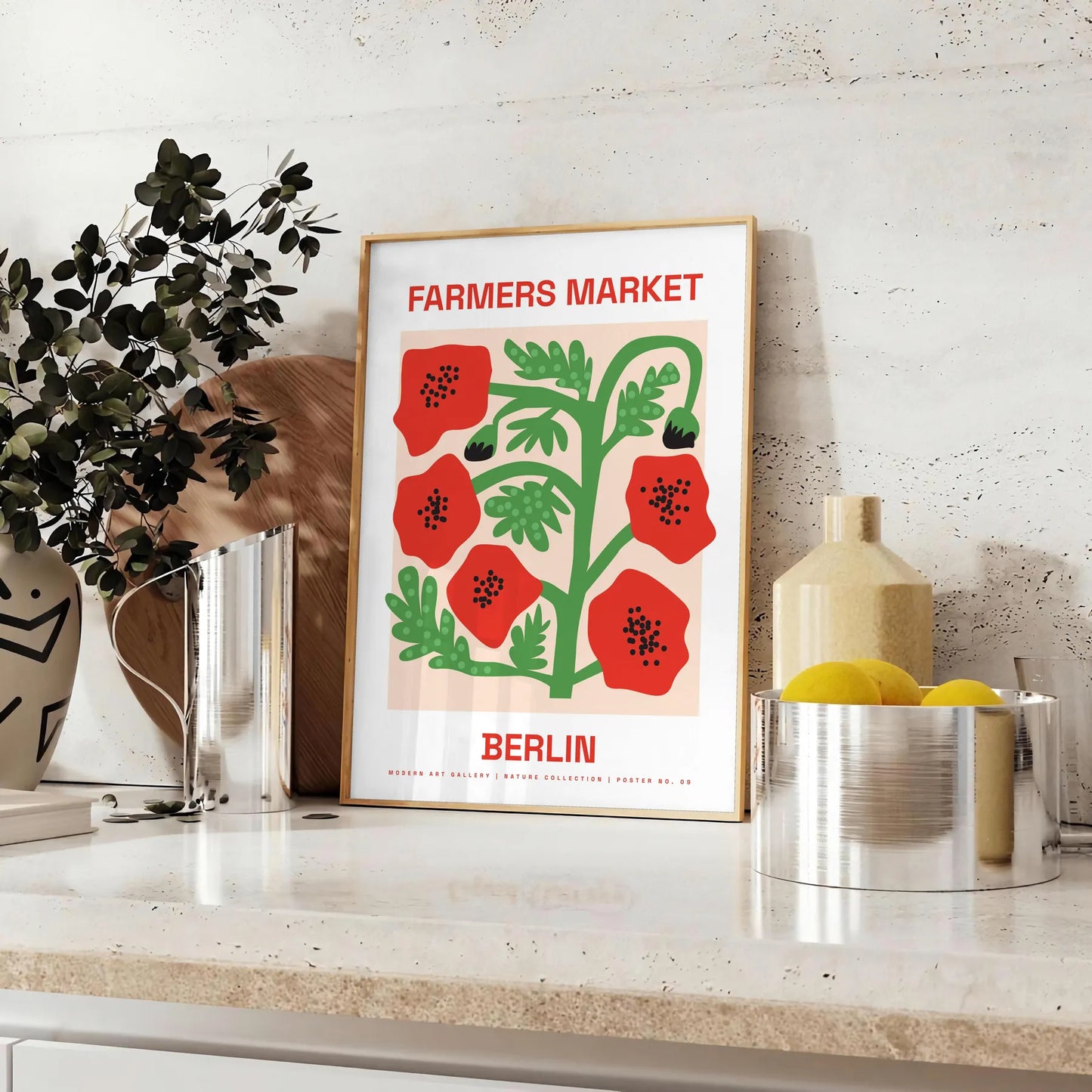 charm vintage botanical prints farmer market poster vibrant green red hues wall art thoughtful gift artwork fresh touch space sizes A4 cm A0