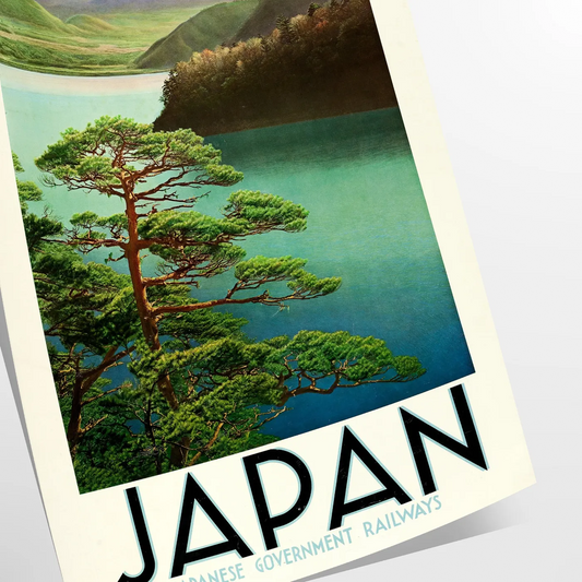 serene Japan captivating Mount Fuji poster tranquil green gray hues wall art unique gift artwork touch Far East space print sizes A4 cm A0