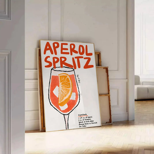 space vibrant Aperol Spritz cocktail poster bold orange sleek black hues wall art lovers unique gift size A4 cm A0 room stunning artwork