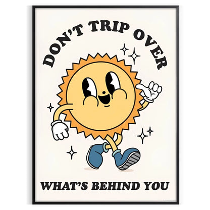 space Do Trip Over What Behind You groovy art poster vibrant yellow black colors eye wall perfect gift unique print room sizes A4 cm A0
