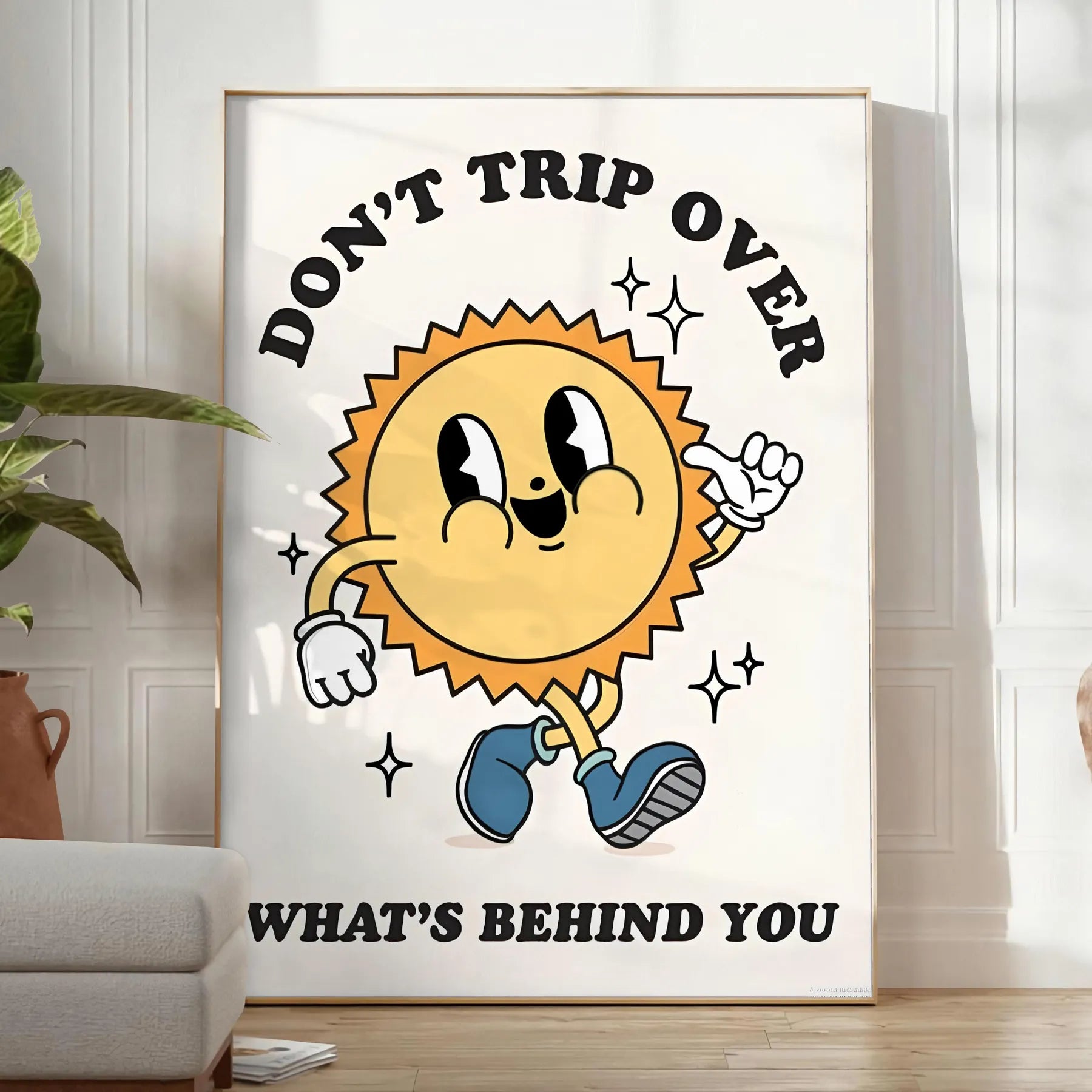 space Do Trip Over What Behind You groovy art poster vibrant yellow black colors eye wall perfect gift unique print room sizes A4 cm A0