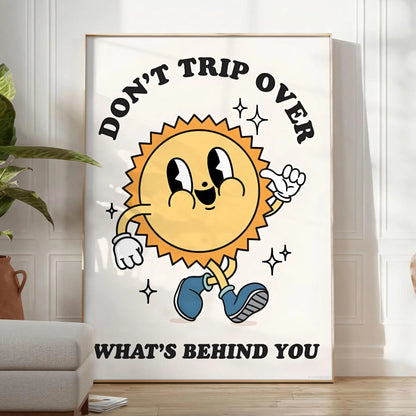 space Do Trip Over What Behind You groovy art poster vibrant yellow black colors eye wall perfect gift unique print room sizes A4 cm A0