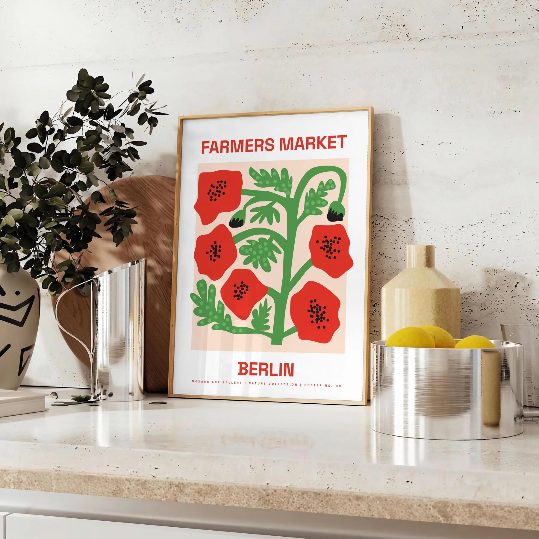 charm vintage botanical prints farmer market poster vibrant green red hues wall art thoughtful gift artwork fresh touch space sizes A4 cm A0