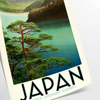 serene Japan captivating Mount Fuji poster tranquil green gray hues wall art unique gift artwork touch Far East space print sizes A4 cm A0