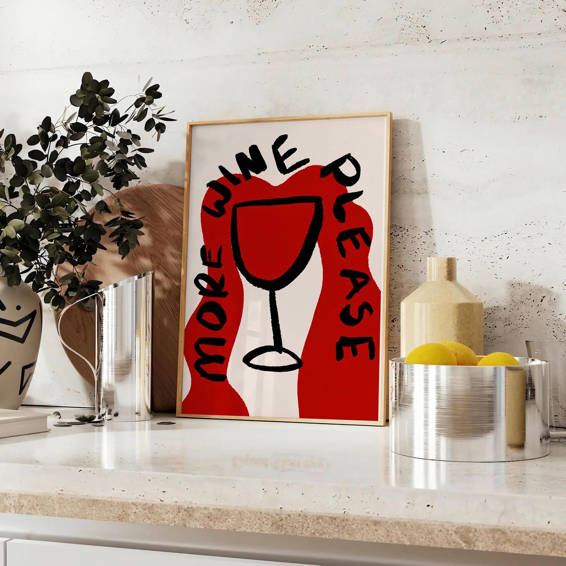 kitchen decor More Wine Please poster chic black gray design stylish wall art perfect gift lovers space preferred size A4 cm A0 elegance