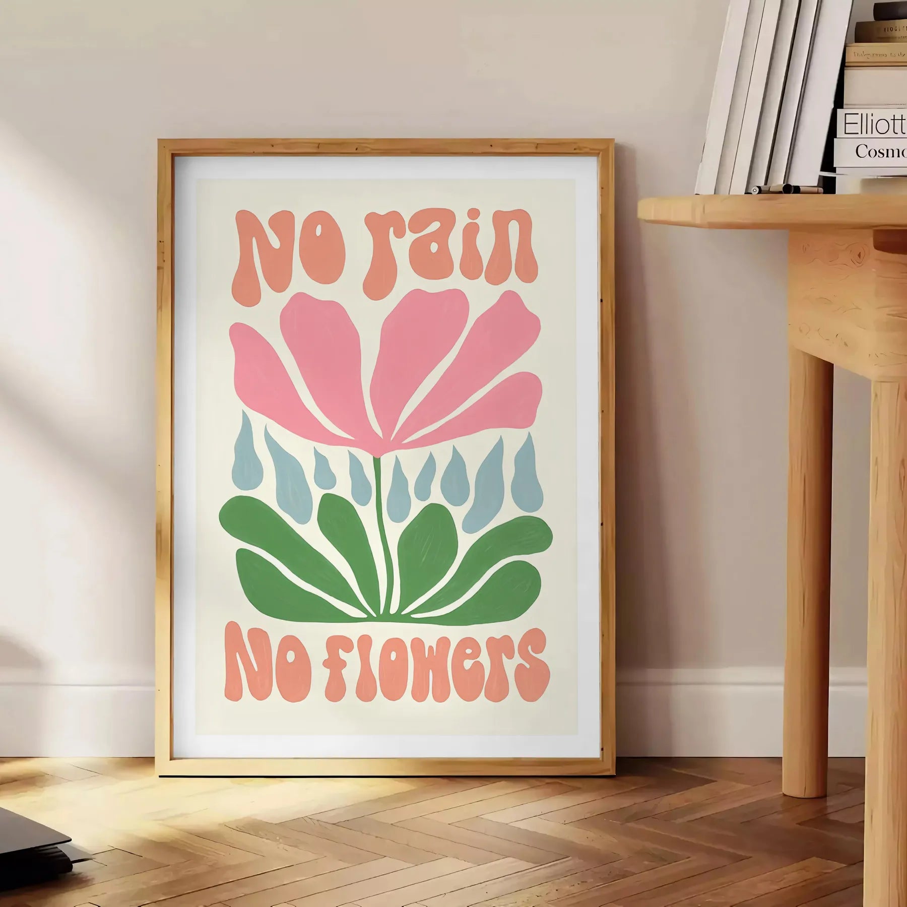 space No Rain Flowers groovy poster vibrant brown green hues wall art thoughtful gift flower market artwork touch nature indoors diverse sizes A4 A0 cm