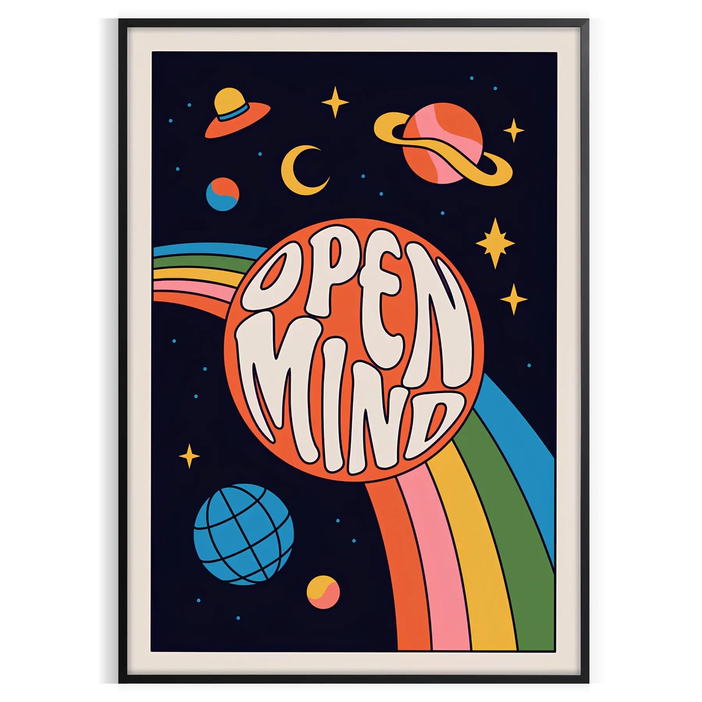 creativity Open Mind Groovy poster vibrant blend orange black eye wall art print retro touch space gifts delight preferred size A4 cm A0