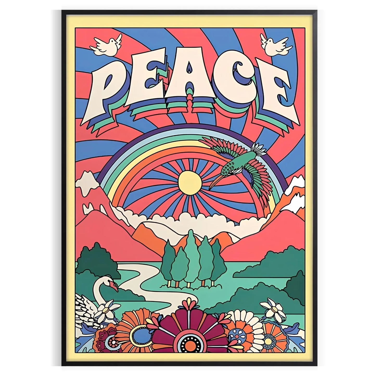 touch tranquility space Peace Groovy Art Poster blue purple hues captivating wall perfect gift stylish addition room artwork ideal look