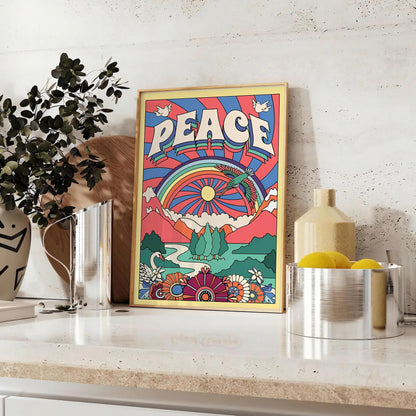 touch tranquility space Peace Groovy Art Poster blue purple hues captivating wall perfect gift stylish addition room artwork ideal look