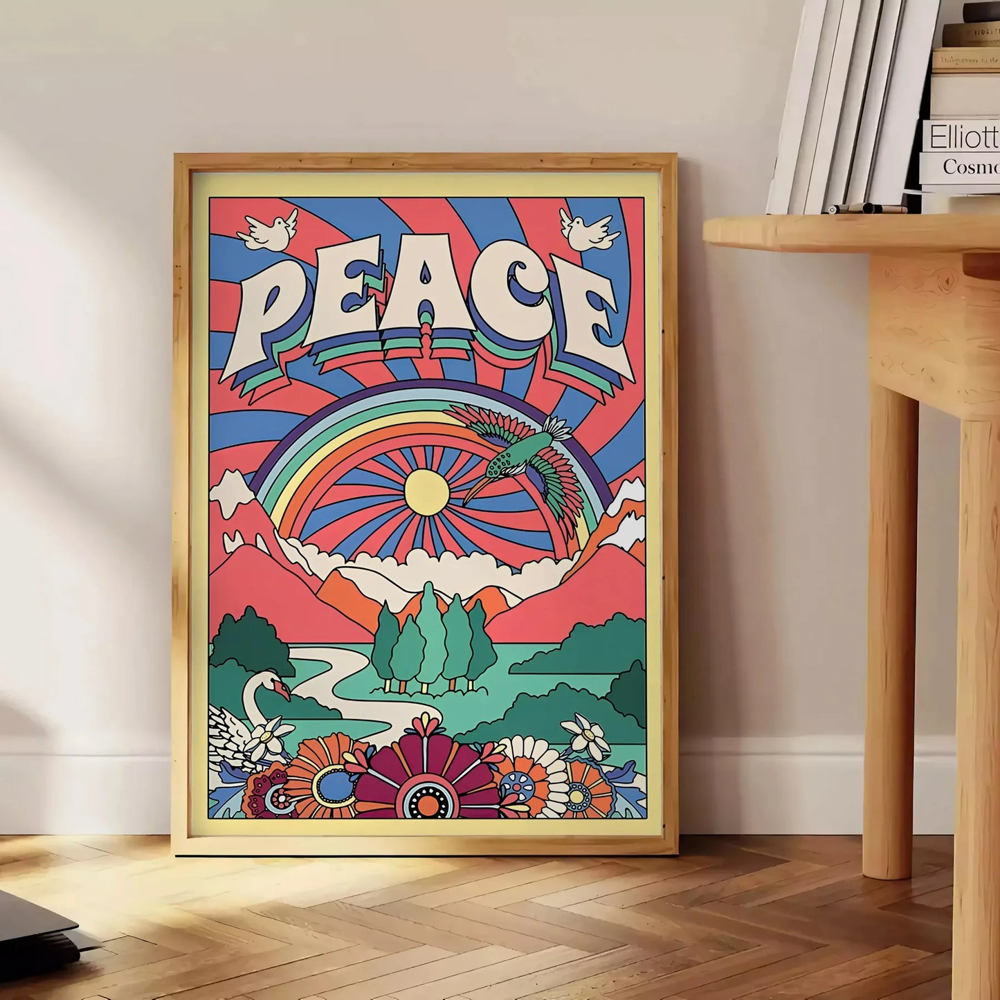 touch tranquility space Peace Groovy Art Poster blue purple hues captivating wall perfect gift stylish addition room artwork ideal look