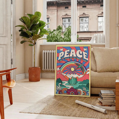 touch tranquility space Peace Groovy Art Poster blue purple hues captivating wall perfect gift stylish addition room artwork ideal look