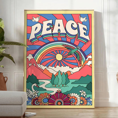 touch tranquility space Peace Groovy Art Poster blue purple hues captivating wall perfect gift stylish addition room artwork ideal look